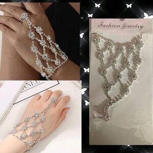 Sparkling Rhinestone Ring Finger Chain Bracelet Glitter Crystal Gemstone Slave B
